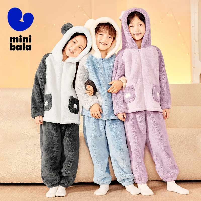 

Mini Bala Homewear Set Boys and Girls 2025 Winter New Baby Plush Coral Fleece Pajamas Warm and Soft Sleepwear