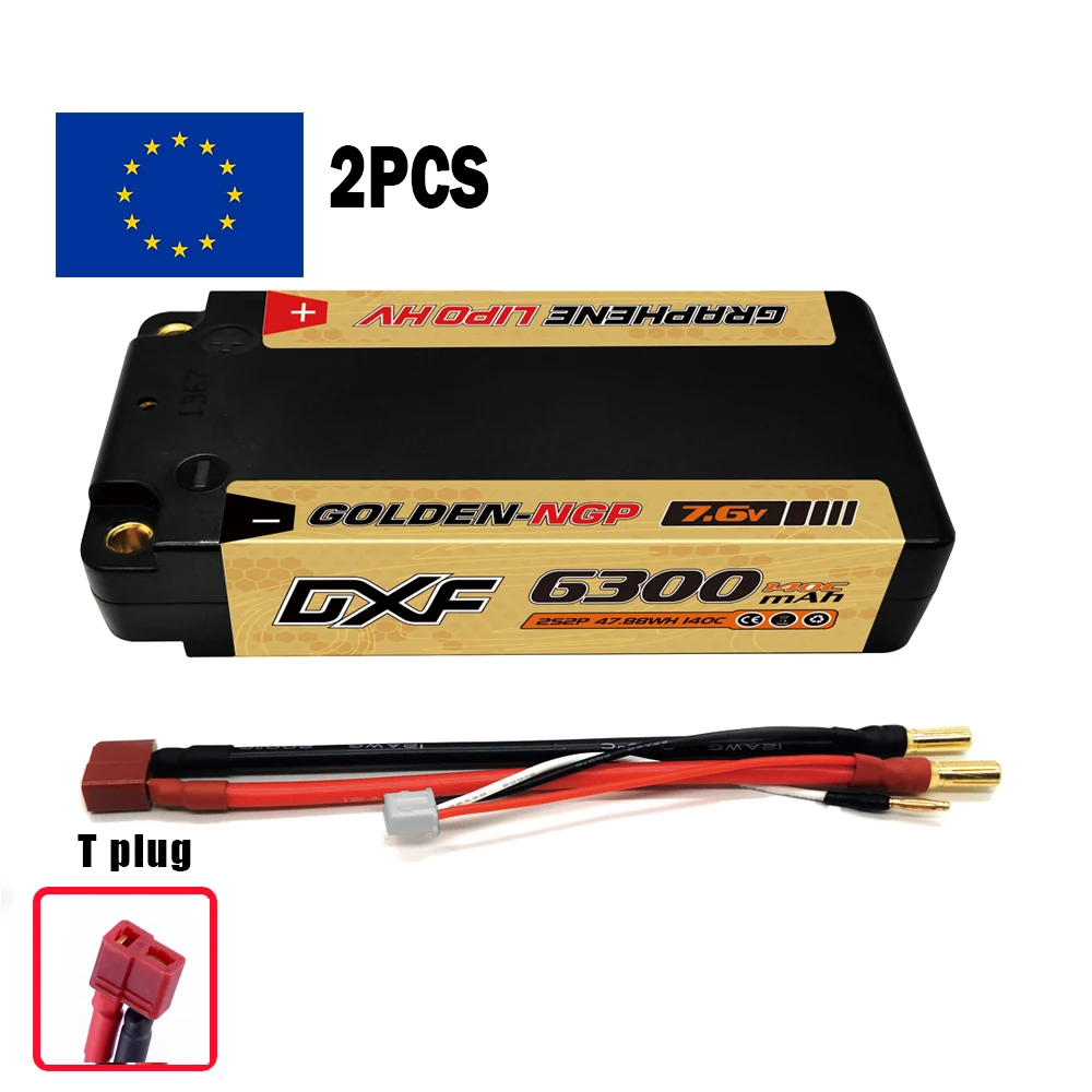 DXF 2S Shorty Lipo Batterij 7.6V 140C 6300mAh 5mm T-stekker Hardcase voor 1/10 Buggy Truggy Offroad Boot Auto Truck RACING Helikopter