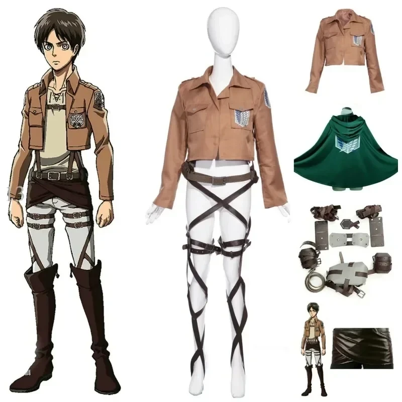 Attack on Titan Cosplay Fato, Roupas Eren Jaeger, Hange Zoe, Jaqueta AOT, Cinto, Casaco Legion, Conjunto completo, Anime