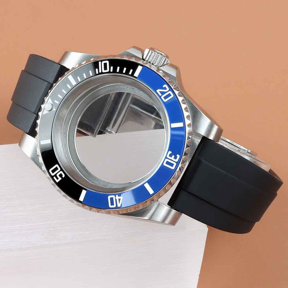 40MM NH35 Ceramic Insert Case 316L Steel Sapphire glass 10ATM Waterproof Rubber Strap For NH35 NH34 NH36 NH38 Movement Sub Case