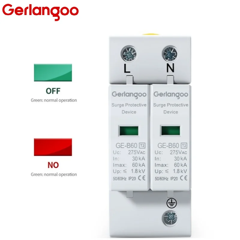 AC 2P SPD Low-voltage Arrester Device 20KA-40KA 30KA-60KA 275V 385V House Surge Protector Protection Protective