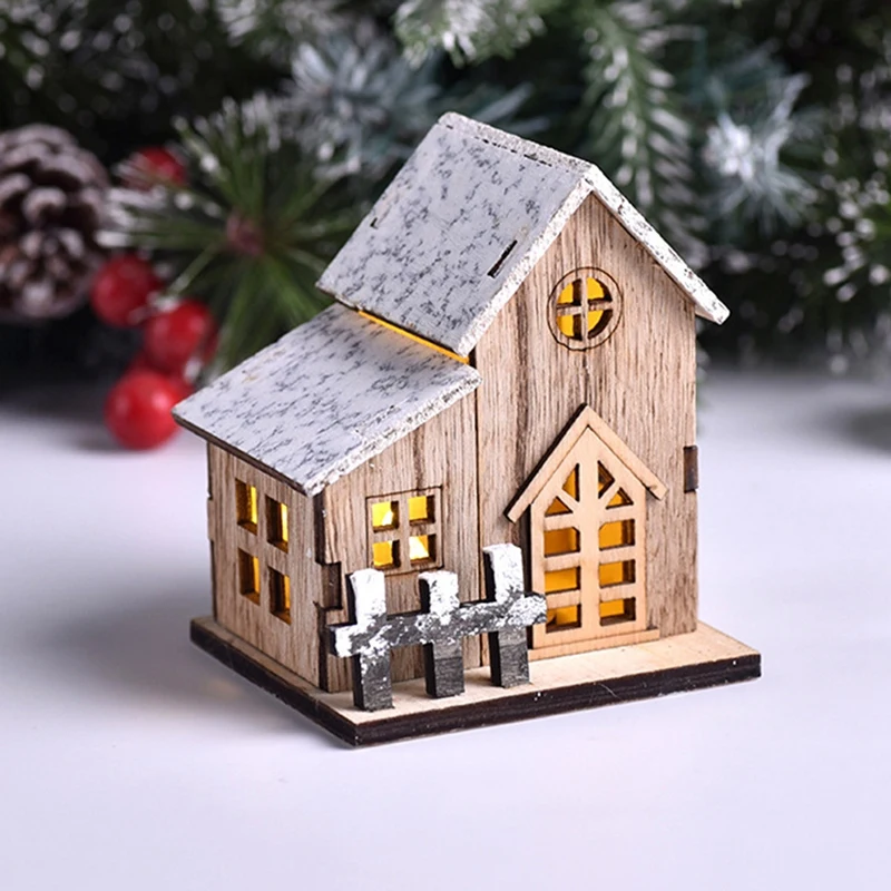 Decoración de Casa de pueblo de Navidad, decoración rústica de madera con luz, linterna de Navidad, colección de pueblo, adornos navideños duraderos
