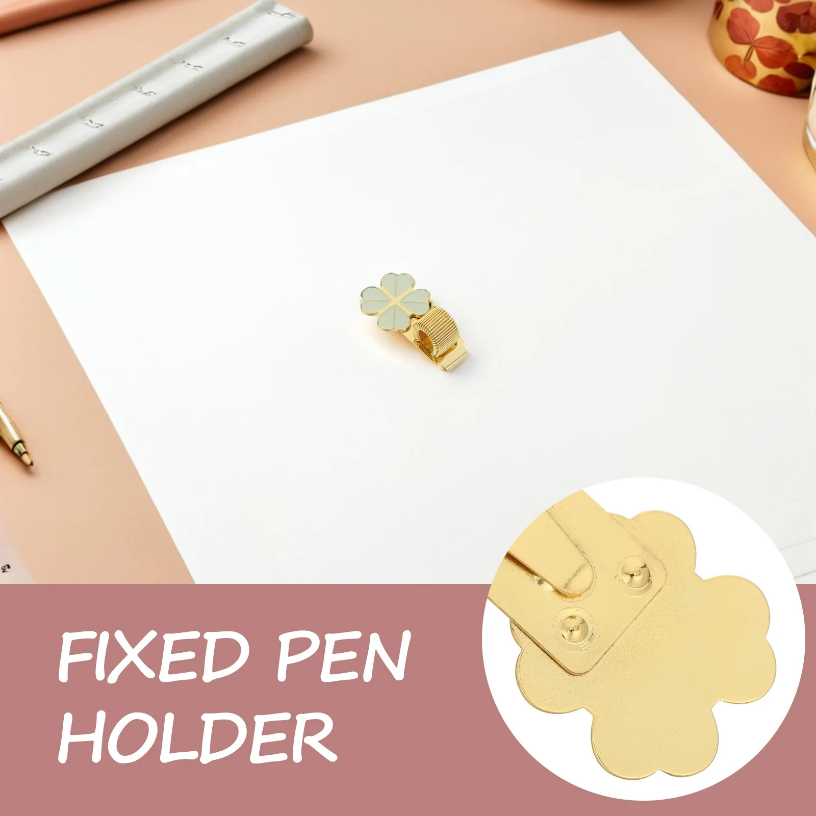 3Pcs Four Leaf Clover Pen Holder Clip Zinc Alloy Metal Spring Pen Clip Decorative Notebook Journal Pencil Holder for Office