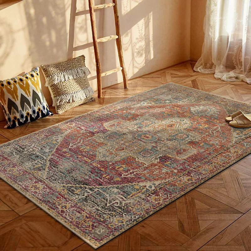 

Red Bohemian Living Room Rugs Non-slip Turkey Decoration Bedroom Carpet Large Household Washable Floor Mat Lounge Rug Foldable