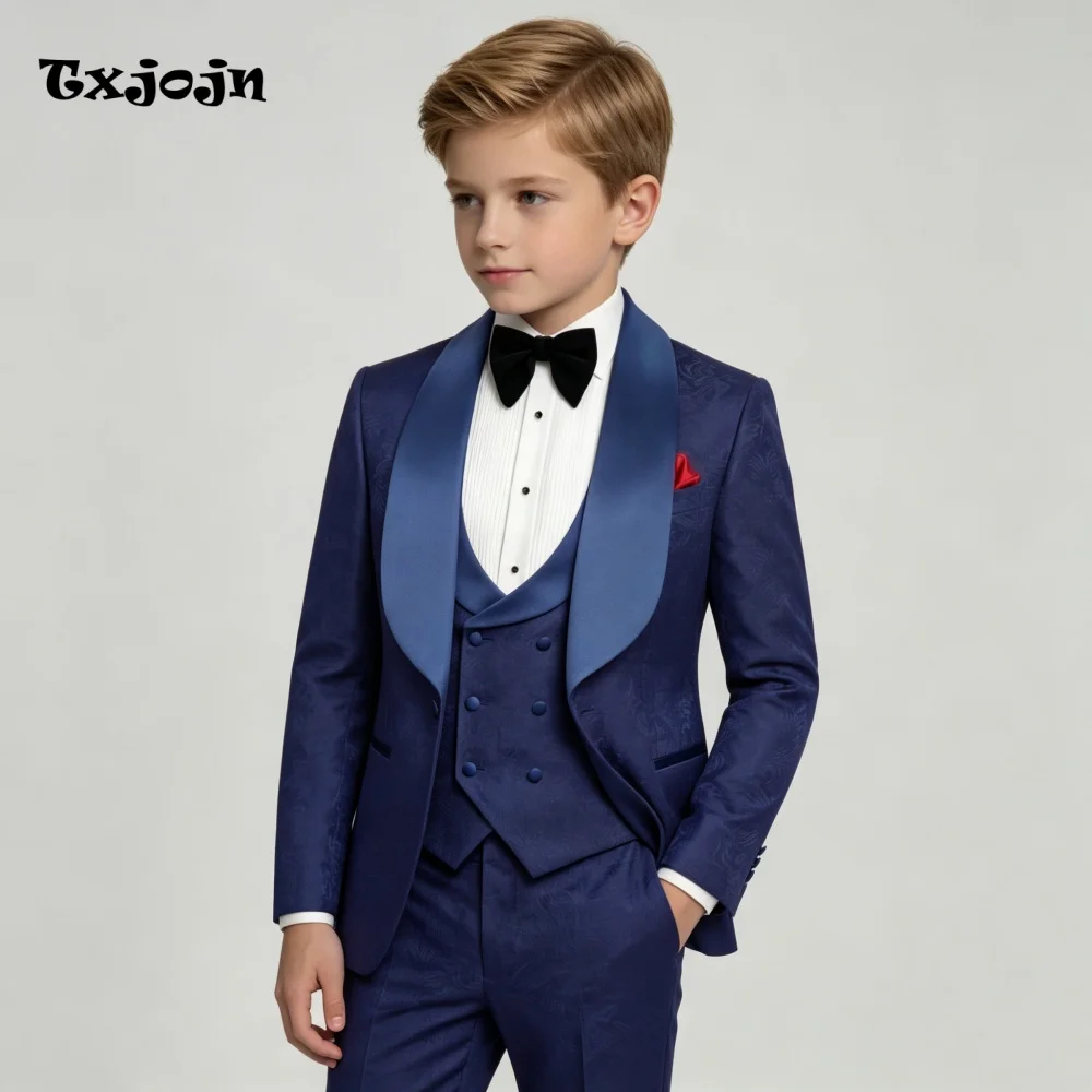 Trend Homecoming Boys Suit Jacquard Jacket Pants Vest 3PC Formal Blazer for Kids Wedding Tuxedo Suits 2-16 Years Custom Cloth