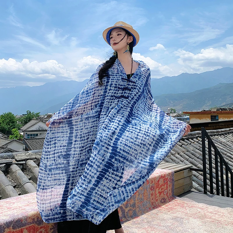 Fashion Tie Dye Shawl Women Elegant Tippet Scarf Outdoor Sunscreen Pashmina Breathable Scarves Full Cover Shawl 256*60cm