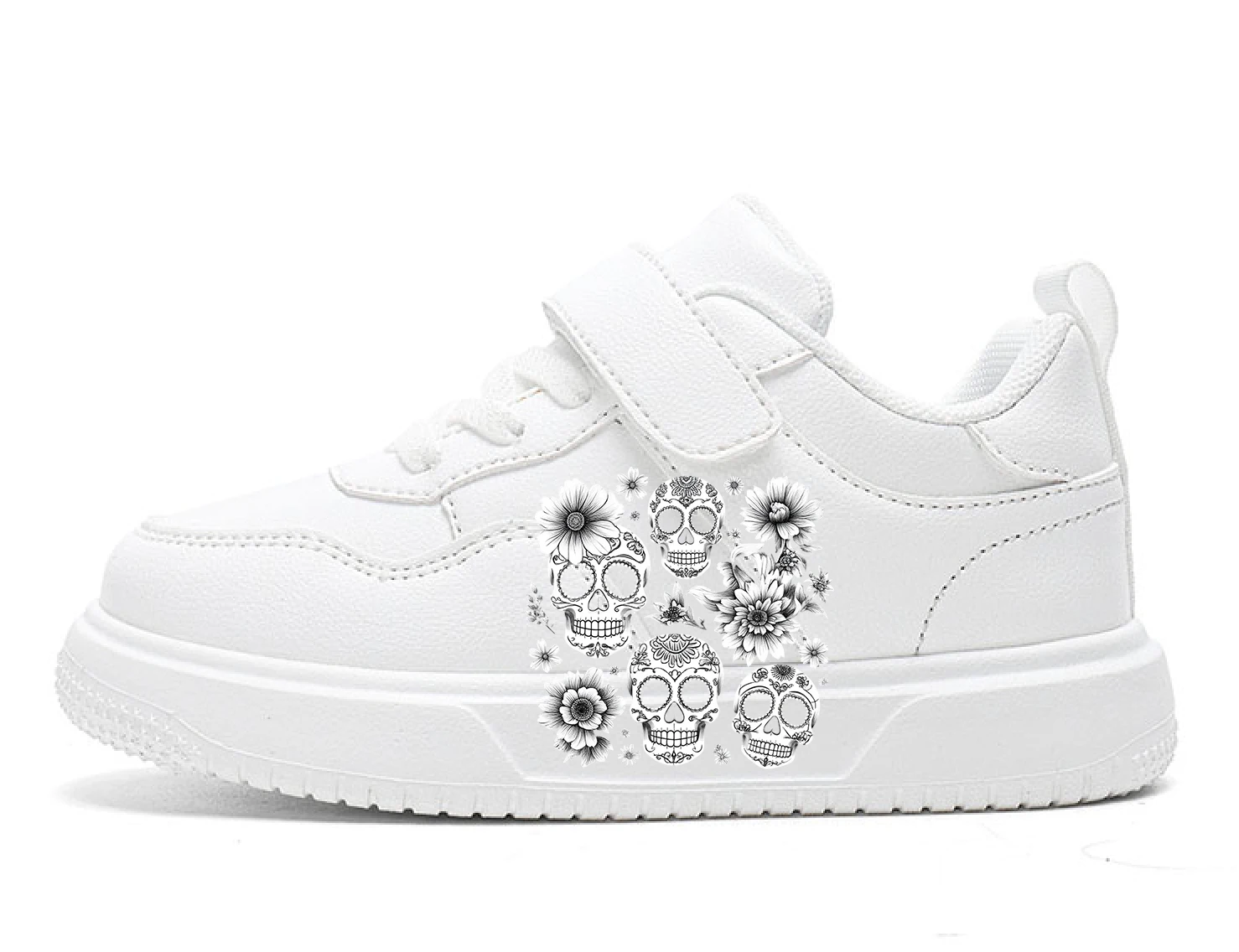 

New Boys Girls Sports Shoes Halloween Sneakers Kids Autumn Casual Board Shoes Leather Soft Soled Children Small White Shoes