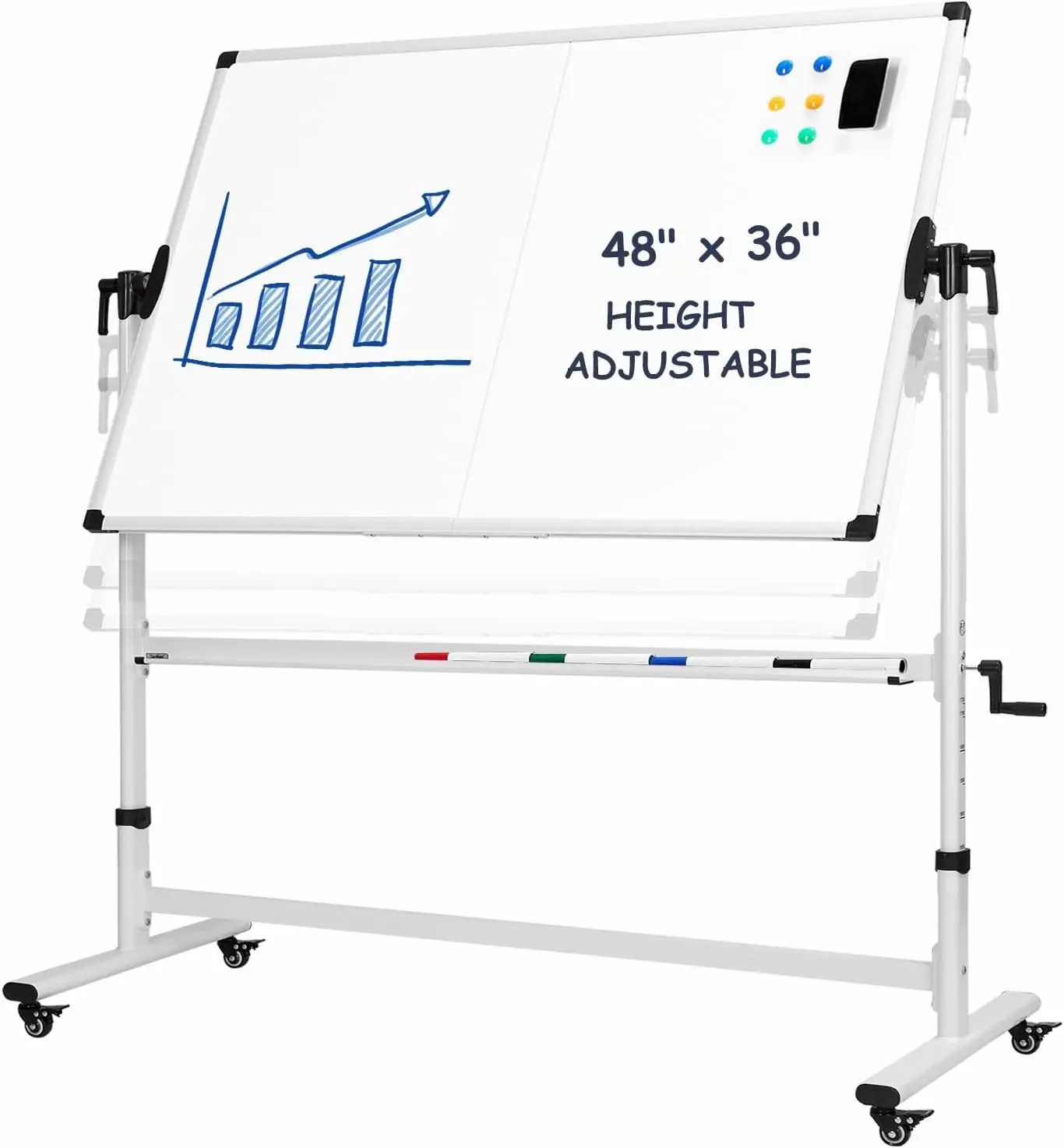 Mobile Whiteboard 48 X 36 Inches Height Adjustable Large Standing White Board on Wheels