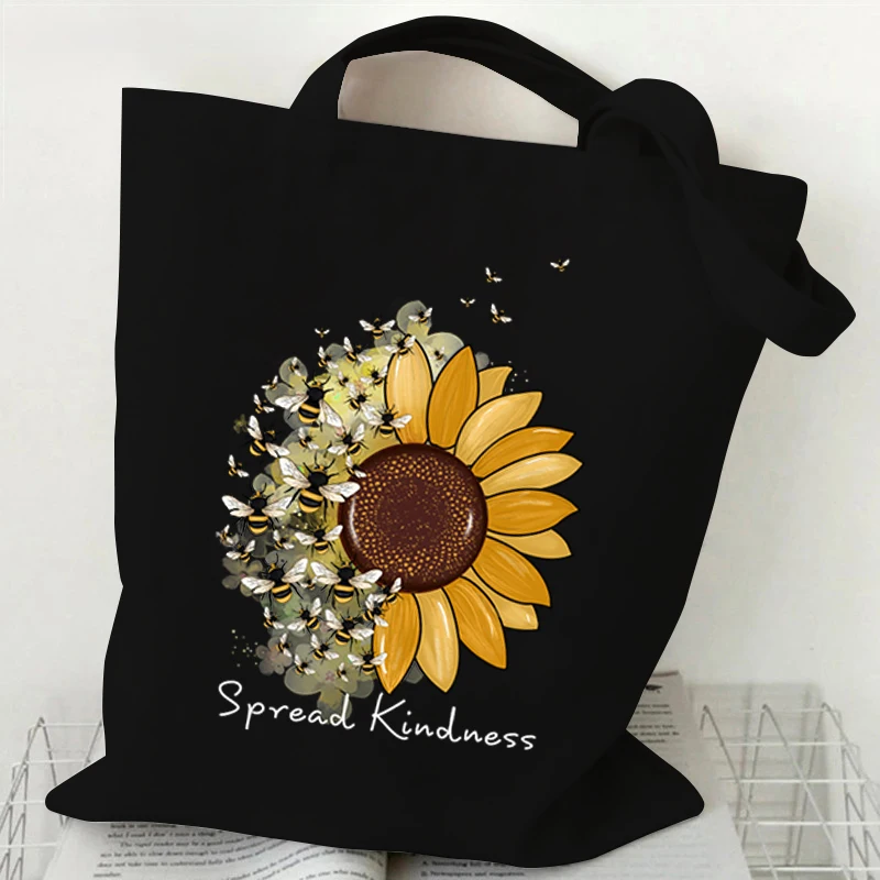 Sunflower Bee Canvas Tote Bag \