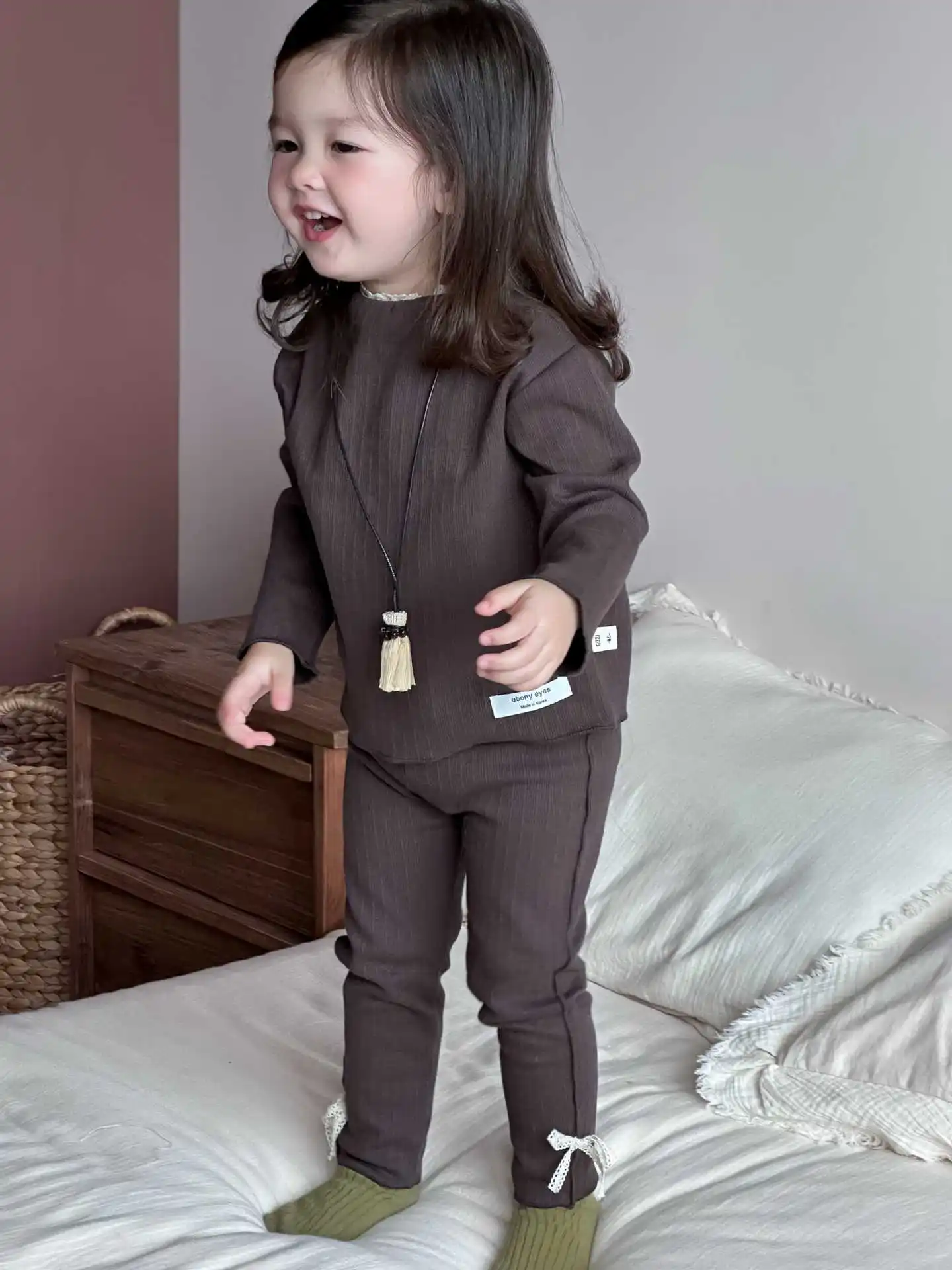 2025 outono novo bebê menina manga longa conjunto de roupas sólida da criança topos + arco leggings 2 pçs terno da criança pijamas outfits