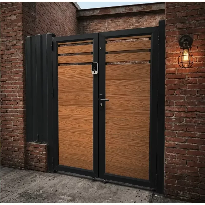 Sturdy Waterproof WPC Fence Gate with Aluminum Frame Windproof Modern Garden Gates for Villa Security Privacy