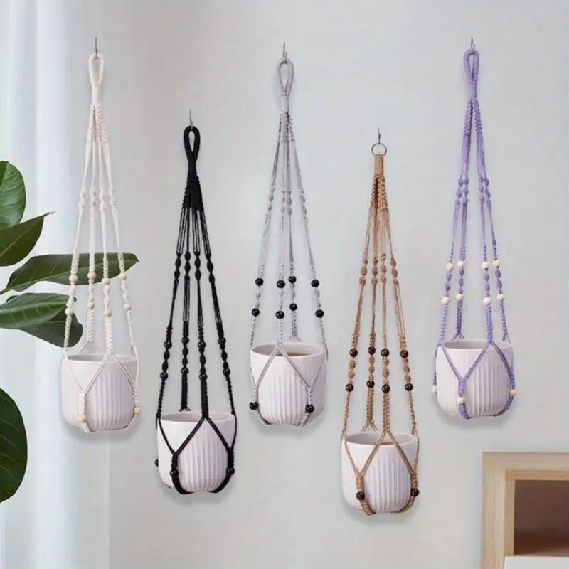 1pc Mesh Plants Are Sturdy Woven Flower Baskets Gardening Handmade Cotton Rope Hanging Pots