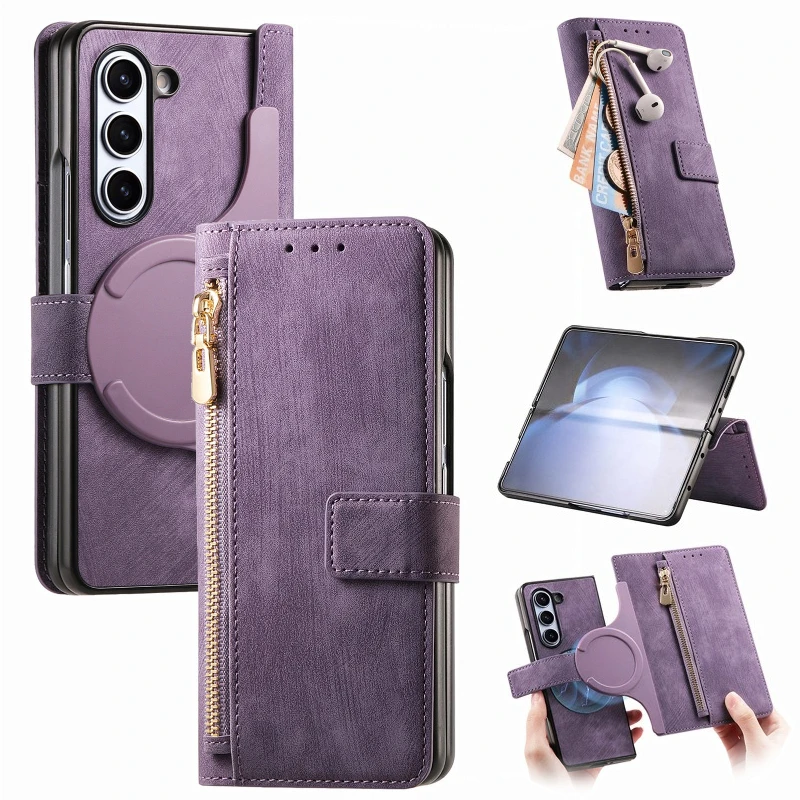 For Magsafe Case With Card Holder For Samsung Galaxy Z Fold 8 Ultra Wide 7 6 5 4 3 Magnetic 2 In 1 Full Protection Phone Cover