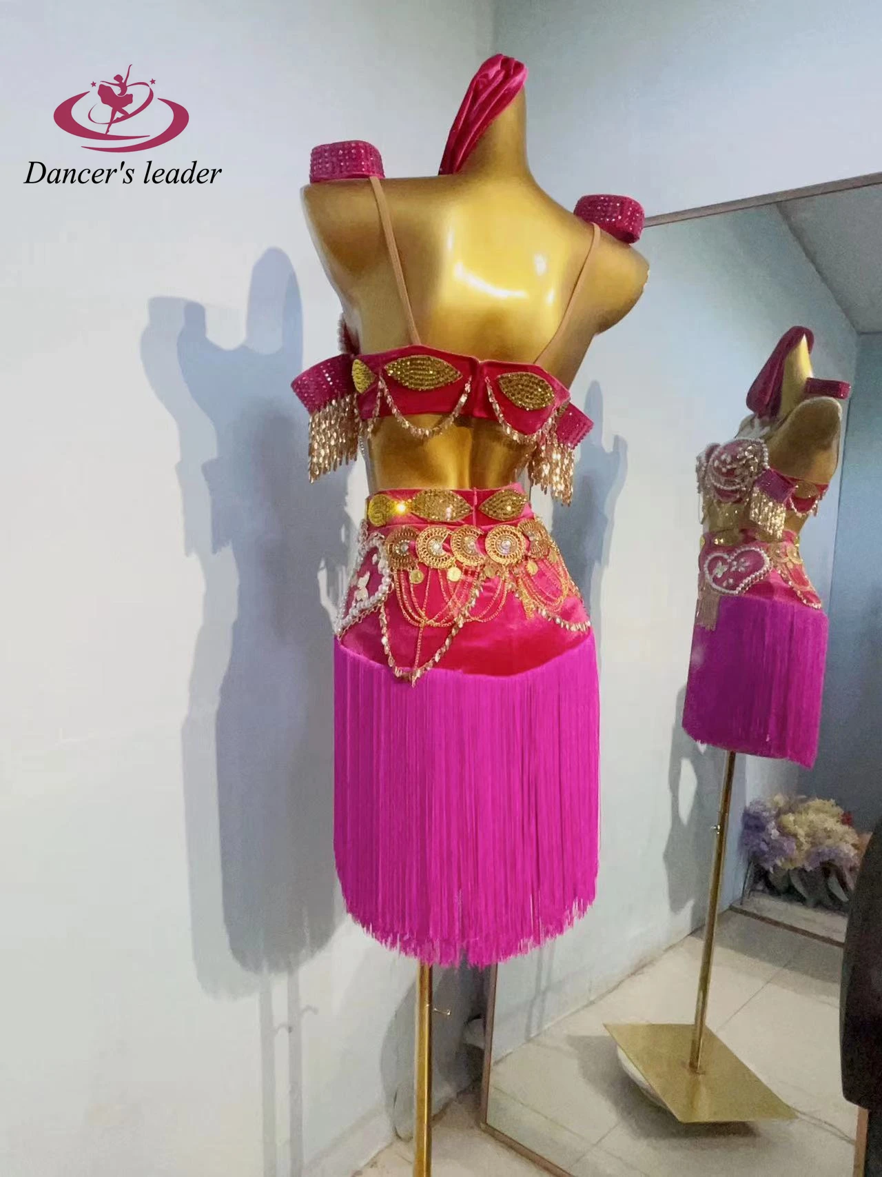 Latin Dance Costume, Rhinestone Women's Clothing, High-end Custom Pearl Bra, Tassel Skirt, Samba Dance Dress, Performance Dress