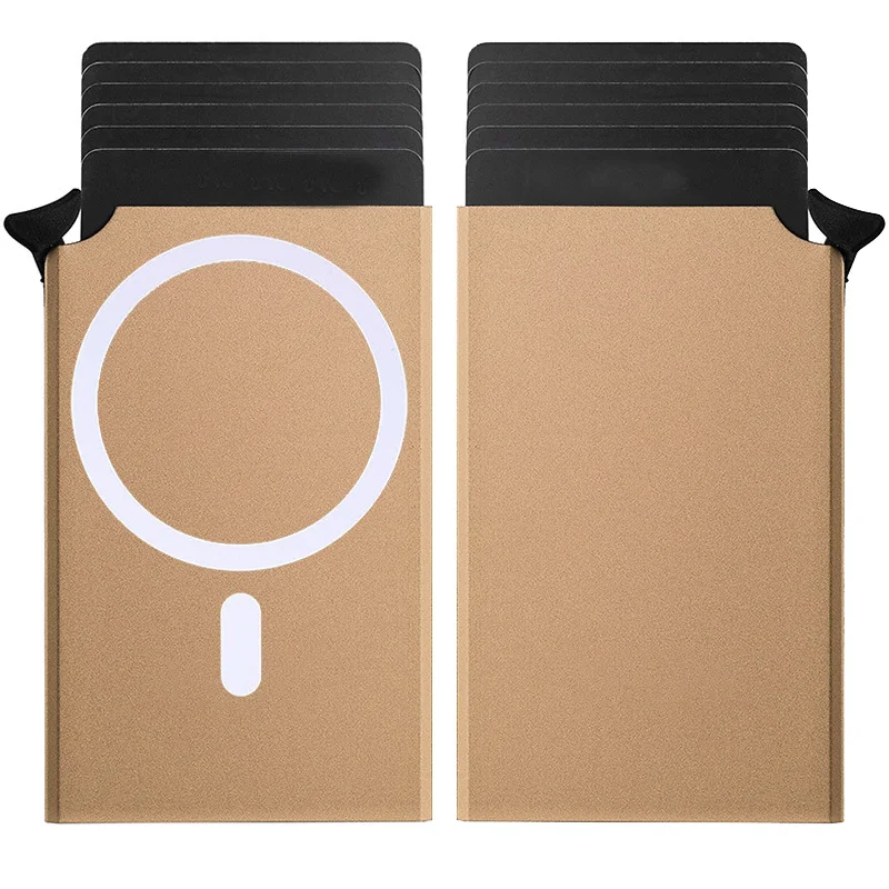 RFID-blockierender Kartenhalter mit Magnetverschluss, Pop-Up-Design, seitliche Kartenablage aus Legierung, Business-Geldbörse mit automatischer Kartenöffnung, große Kapazität, Metallbox – Detail 10