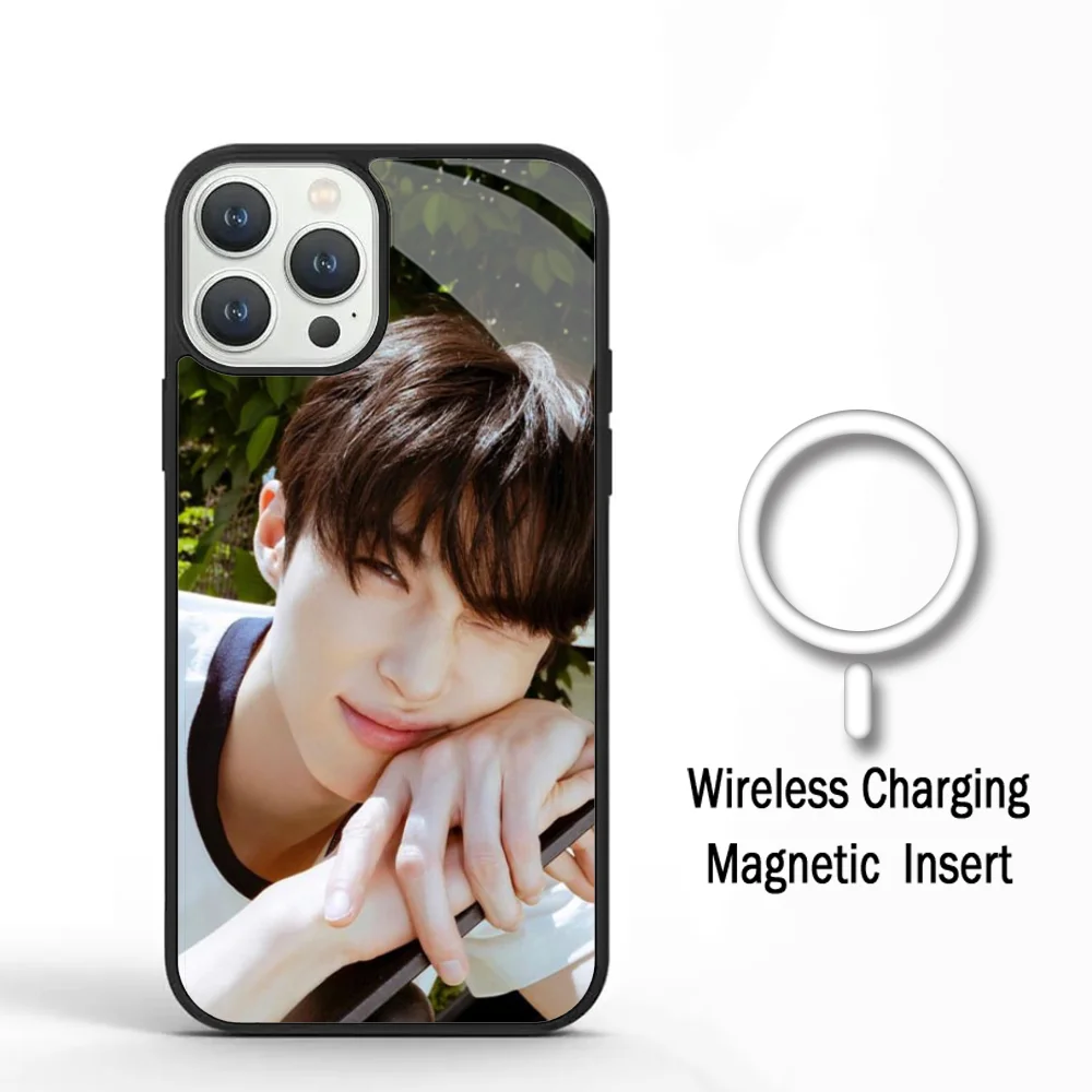 B- Byeon Woo-seok Phone Case For IPhone 11 12 13 14 15 Plus Pro Max Mirror Acrylic Cover For Magsafe Wireless Charging