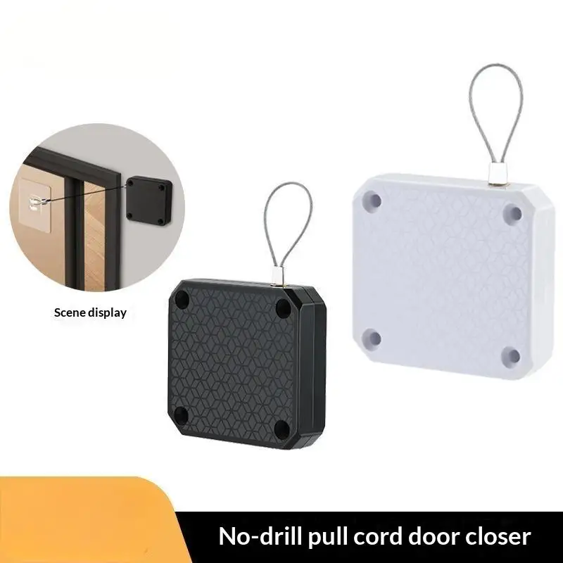 ⑥ Punch Free Automatic Door Closer With Durable Pull Rope Adjustable Surface Door Stop Bracket No Drill For Home Office Doors