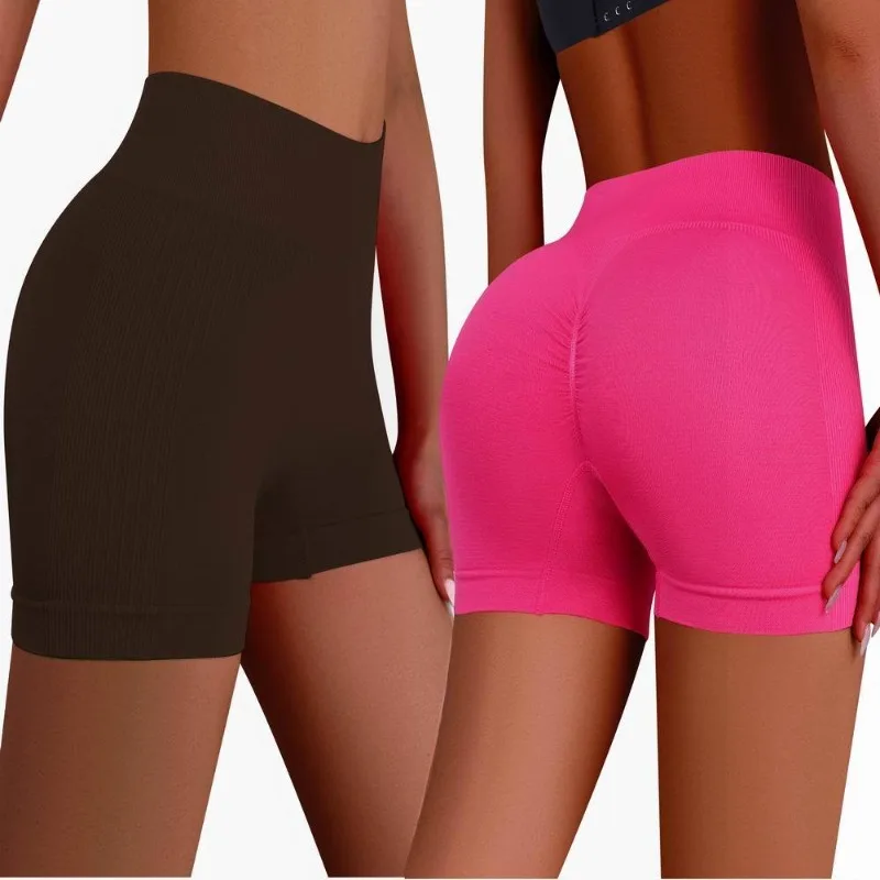 

Mid Waist Exercise Yoga Fitness Compression Shorts Peach Hips Three Part Tight Fitting Seamless Quick Drying Running Shorts
