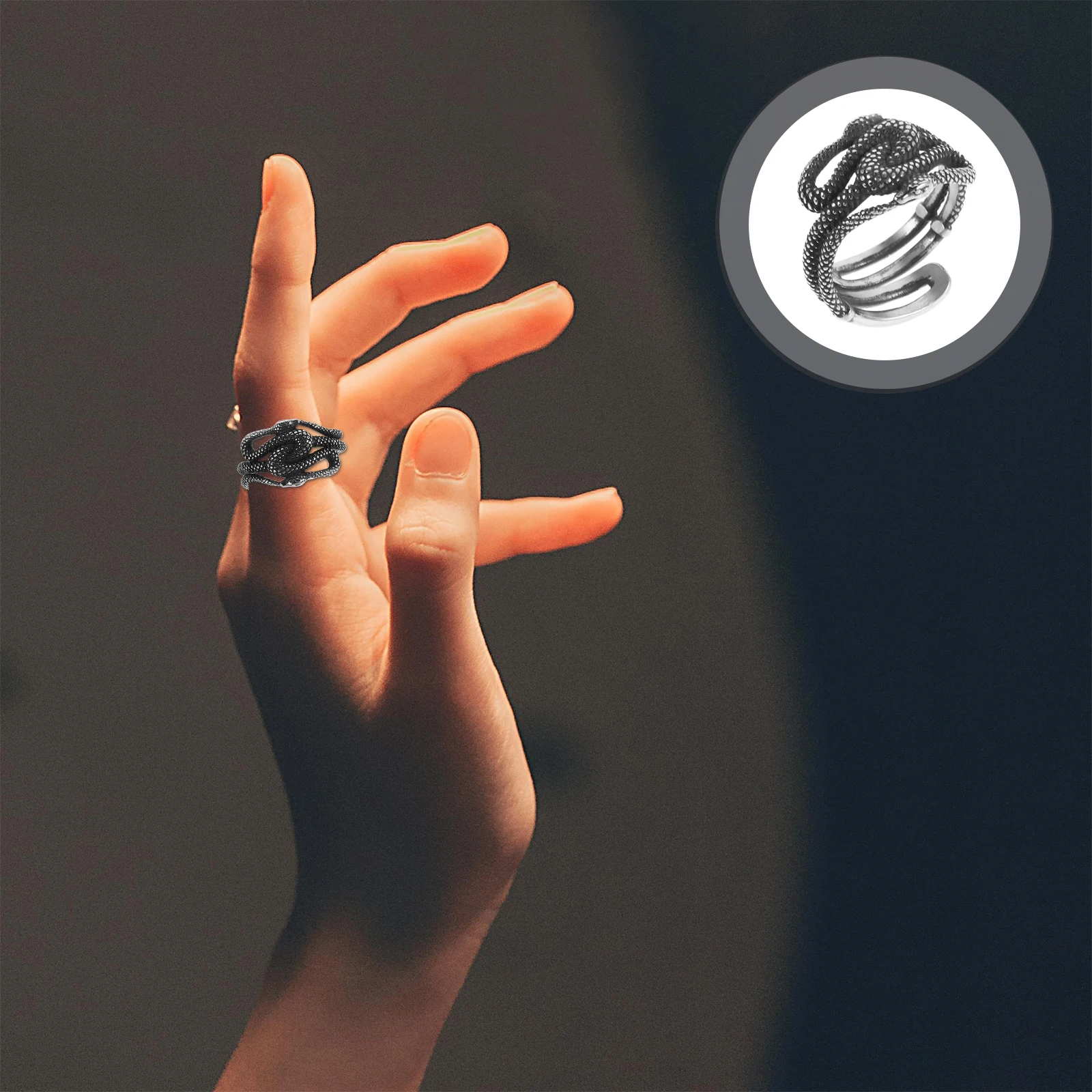 

Stainless Steel Snake Cuff Ring Adjustable Retro Gothic Halloween Jewelry For Men Vintage Animal Finger Accessories Ring