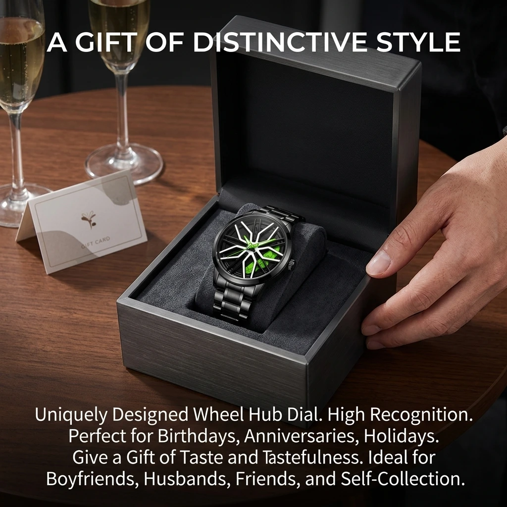 1pc Fashionable Personality Watch with Black Metal Strap, Creative Dial with Green Elements, Unisex