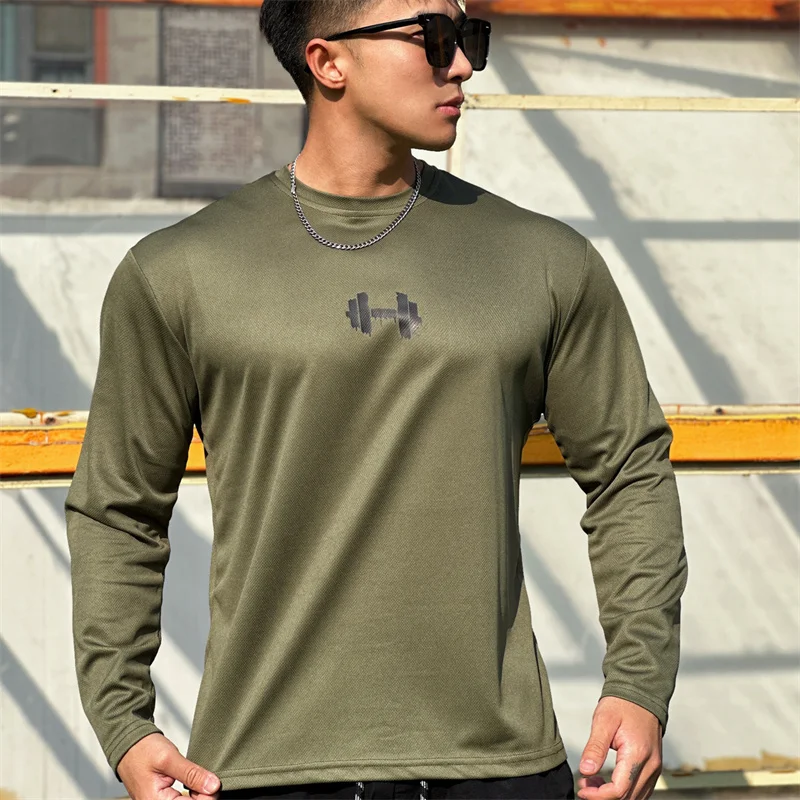 New Sport Pullover quick-drying Running Round Neck T-shirt Men Long Sleeves spring autumn Breathable T-shirt fitness top clothes