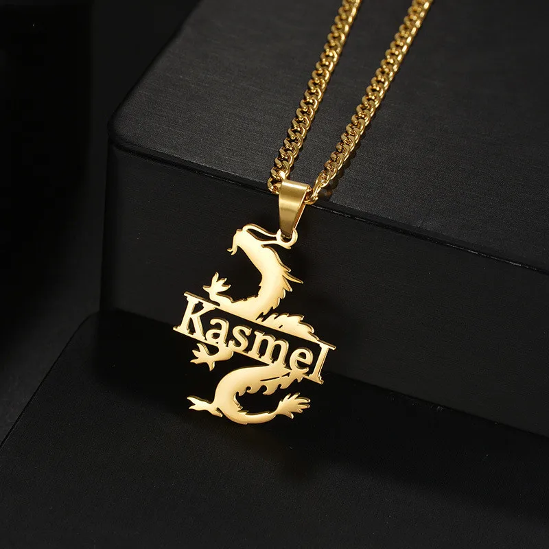 Customized Stainless Steel Custom Dragon Personalized Letter Name NK Chain Choker Necklace Pendant For Men Women Gift