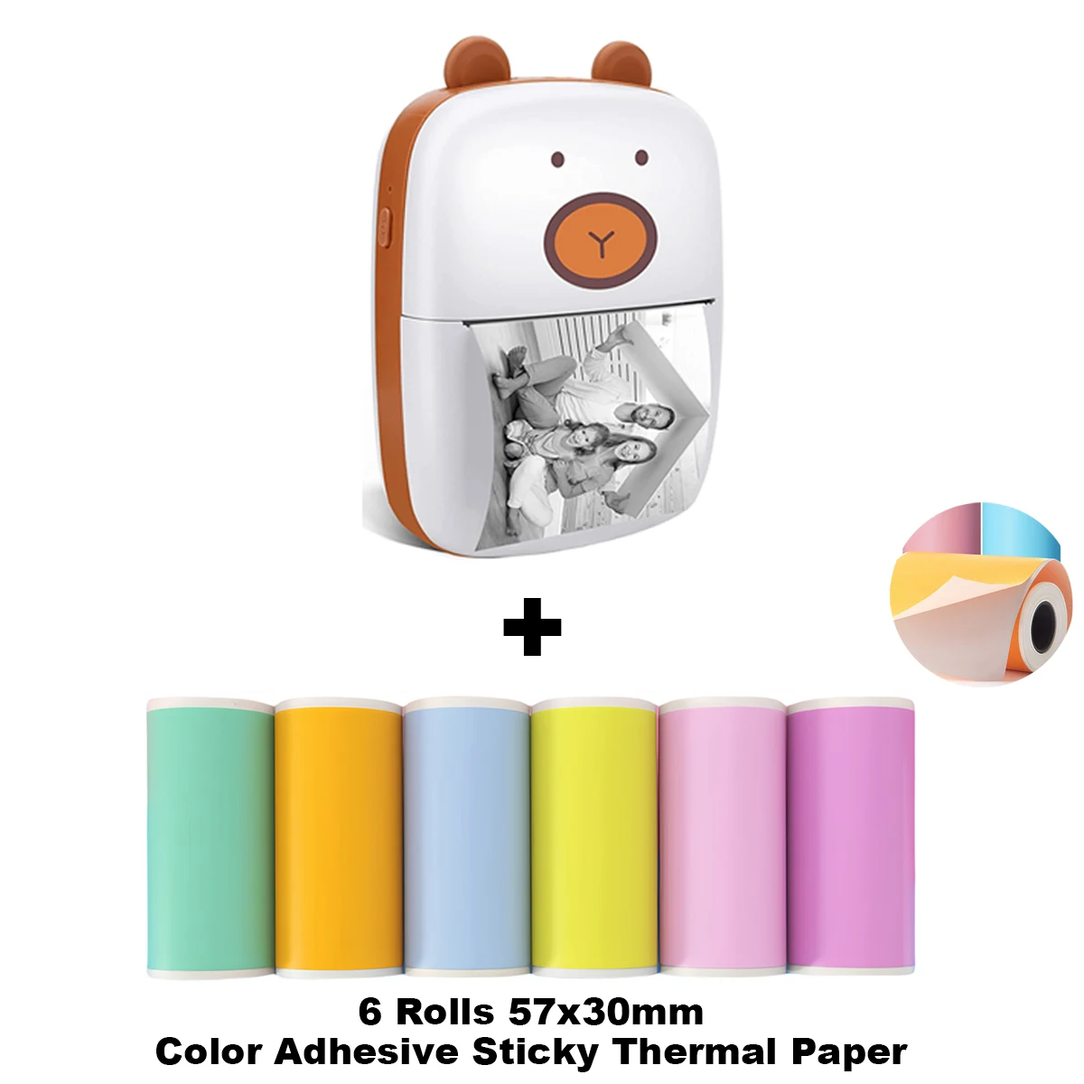 Mini Pocket Bluetooth Printer-Portable Thermal Printer with 6 Roll Papers for Journal/DIY Scrapbook/Travel/Notes/Lists/Label/Me