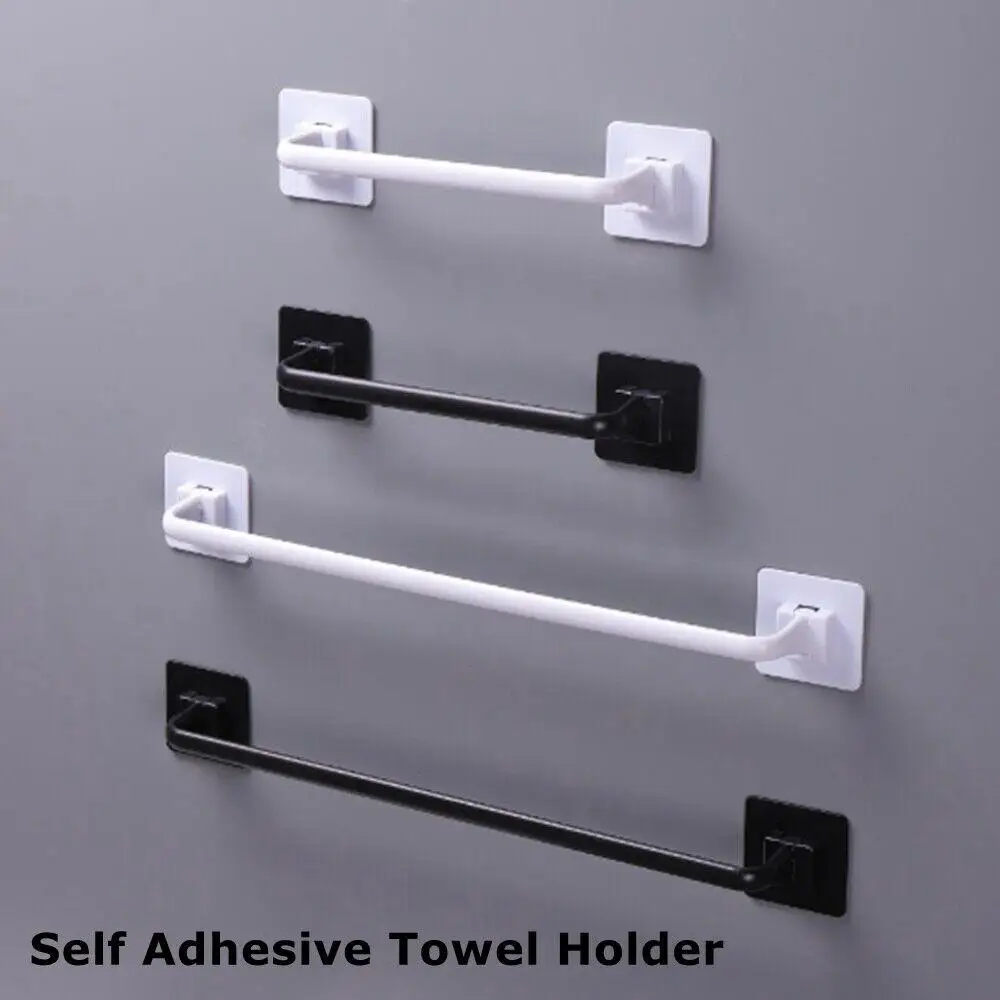 Kitchen Bathroom Wall Bath Towel Holder Rail Rack Self Adhesive Towel Rod Bar Portable Useful Household Gadget