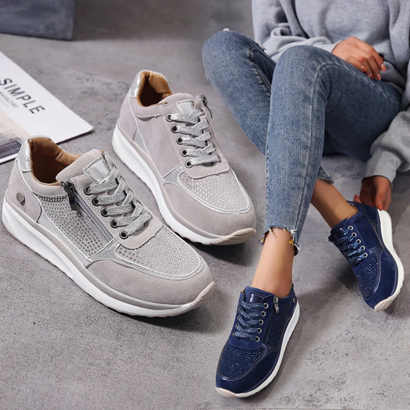 Sepatu Wanita Sneakers Emas Sepatu Pelatih Platform Ritsleting Sepatu Wanita Sneakers Wanita Bertali Kasual