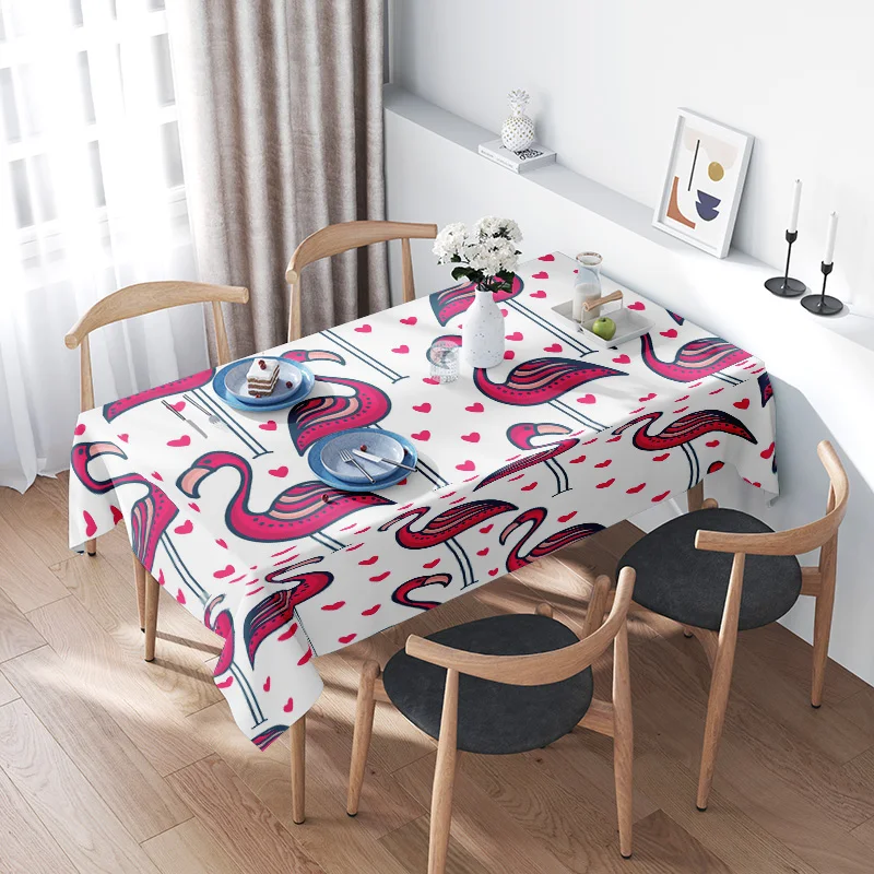 

Pink flamingo tablecloth kitchen dining room decor retro cartoon printed protective cloth