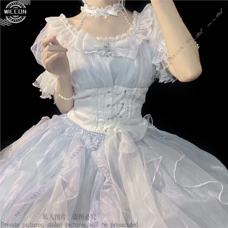 Vestido de Lolita Victoriano de sirena para mujer, vestidos de fiesta de princesa, dulce encaje rosa, Cosplay suave, Lolita, Vintage