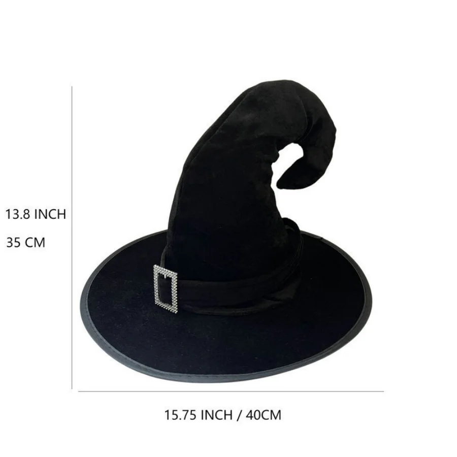 1 Stück Halloween-Hexenhut aus schwarzem Samt mit Strass-Schnalle, Zaubererhut, Cosplay-Kostüm, Fotokabinen-Requisiten für Party-Outfit, Geschenk – Detail 6