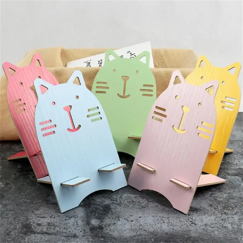 Universal Detachable Desk Phone Holder Mount Stand Cartoon Cat Wooden Mobile Phone Tablet Desktop Holder Portable Support