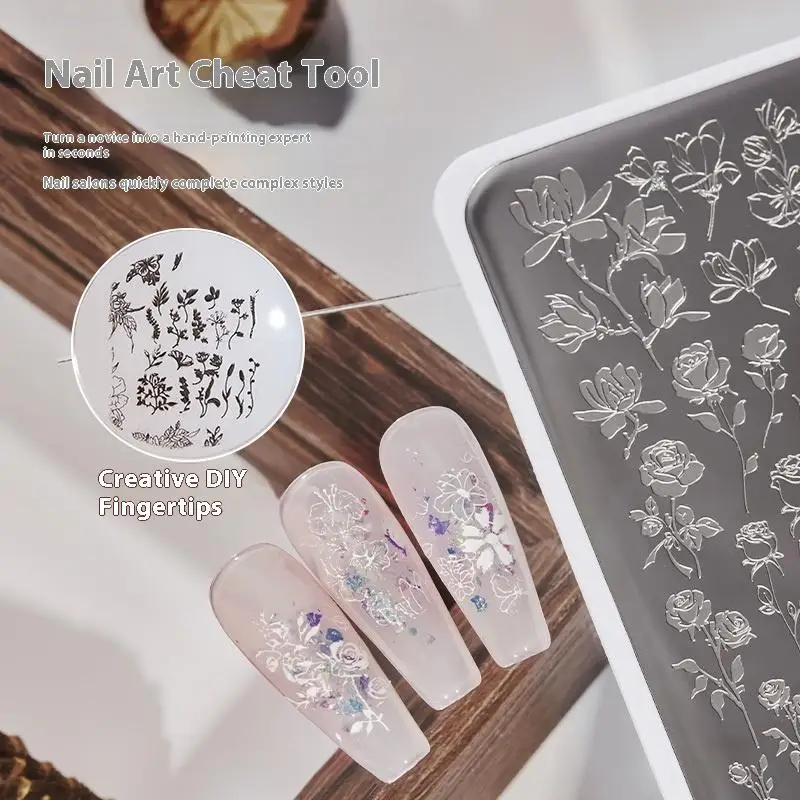 Modelli per unghie con farfalle e fiori Piastre per timbri Linea di design con fiocco francese Stampa Stencil Accessori per manicure con timbri per unghie