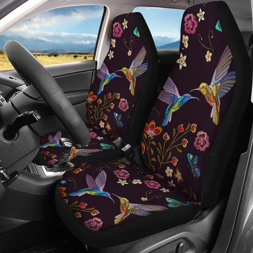 Bohemian Hummingbird Design Set of 4 Car Seat Covers for Front and Rear Auto Seat Fashion Accessories Universal Fit