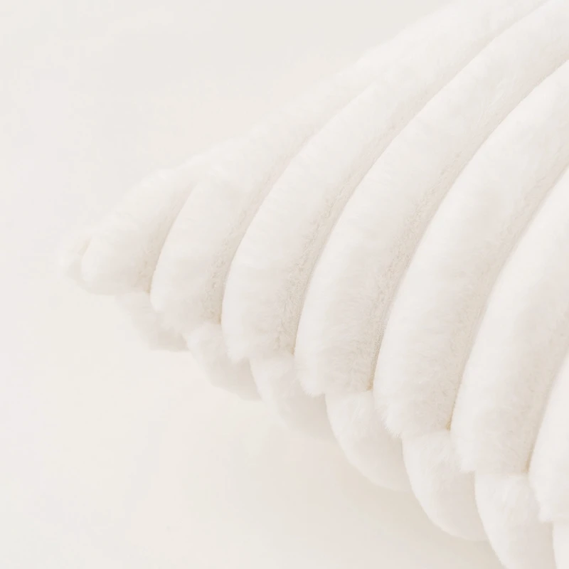 Decorative Cream White Striped Faux Rabbit Fur Throw Pillow Covers Soft Cozy Square Couch Pillow Case for Spring 30x50cm 45x45cm