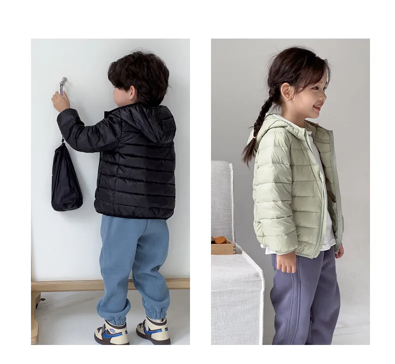 Winterkleidung für Jungen und Mädchen, leichte Daunenjacke, mittelgroßer, verdickter warmer Kindermantel mit Kapuze – Detail 16