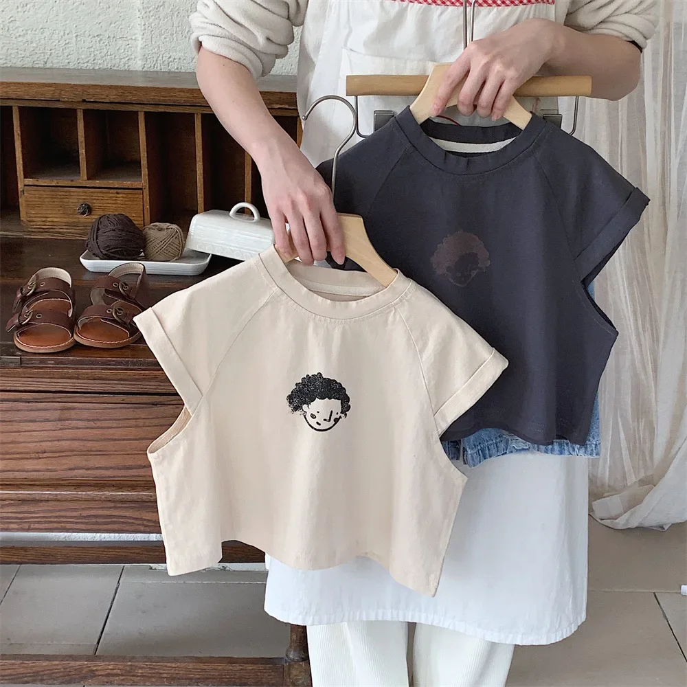 2025 New Summer Children's T-shirt Unique Korean Style Design 2-7T Boys Short Sleeve Tee Cute Cartoon Girls Outwear Tops