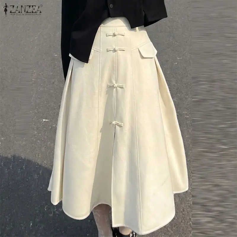 ZANZEA Women Skirts Solid Casual Overskirts 2026 Fashion Pockets Bow Bottoms Pleated Elegant Office Skirts A-Line Summer