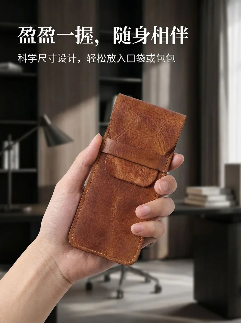 Cowhide Pen Case Holder Handmade Fountain Multi Pens Pouch Vegetable tanned leather Simple Pen Protective Sleeve Cover
