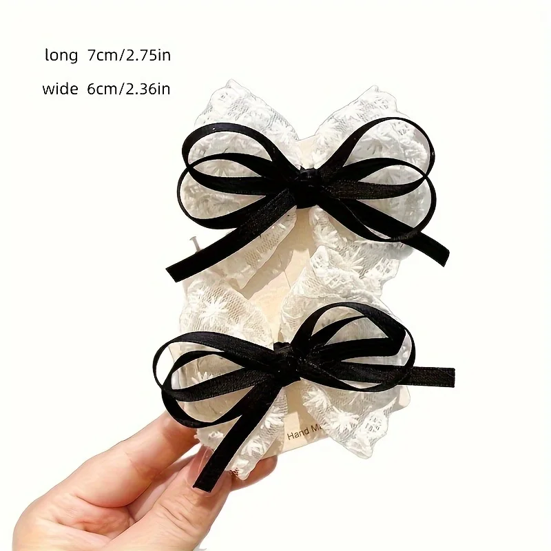 2 Stück koreanische Casual-Spitzenschleifen / koreanische Mädchen-Charm-Spitzenspangen / geeignet für Dates, Reisen und Freizeit. – Detail 5