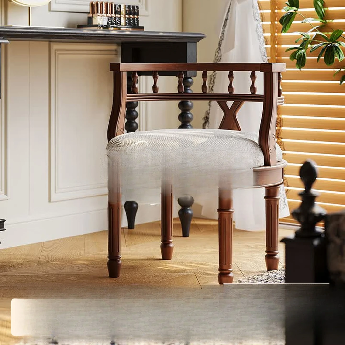 American country solid wood dressing chair medieval retro style home shoe changing makeup stool with cushion living room
