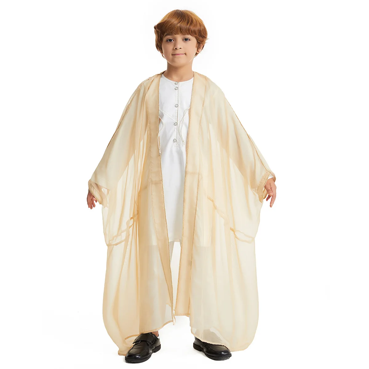 Cardigan fin pour adolescents du Moyen-Orient, robe musulmane pour garçons, Jubba Thobe, Abaya ouverte, Dubaï, Turquie, Kaftan pour enfants, robe arabe islamique, Eid