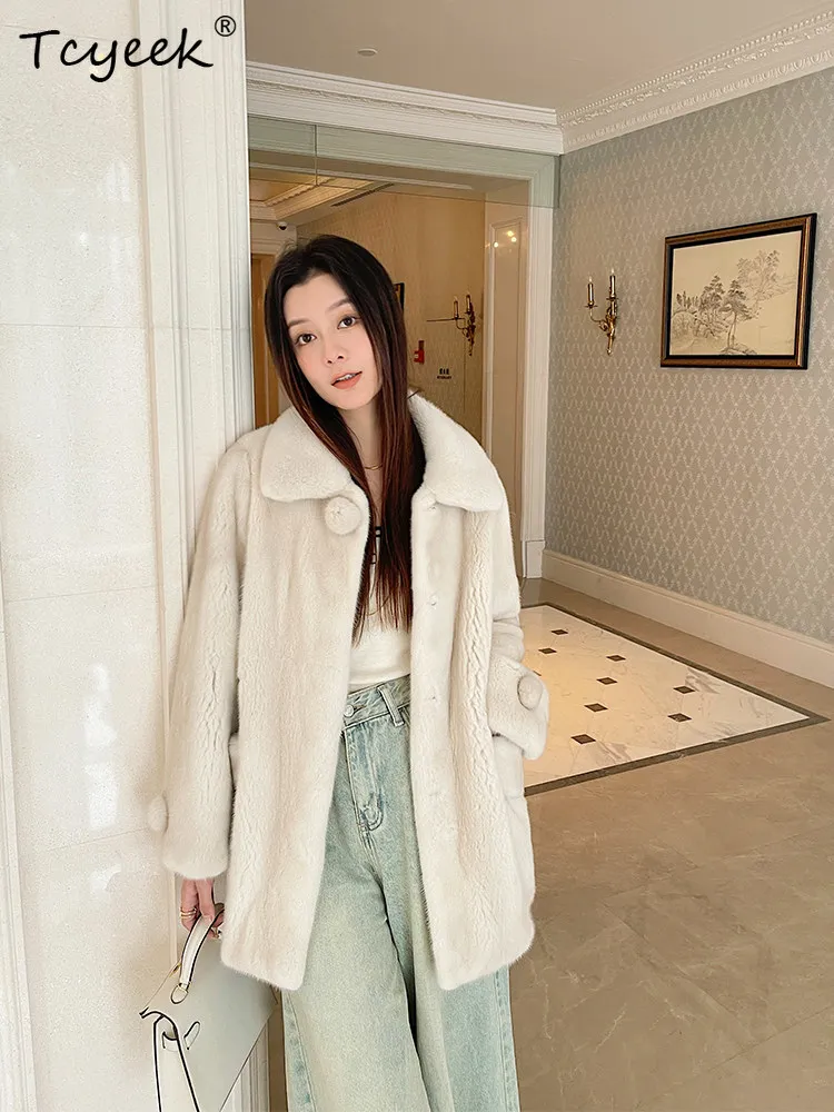 Tcyeek Natural Whole Mink Fur Coat Woman Clothes Mid-long Winter Jacket Women Warm Real Fur Coats Fashion Loose Fit Шуба Женская