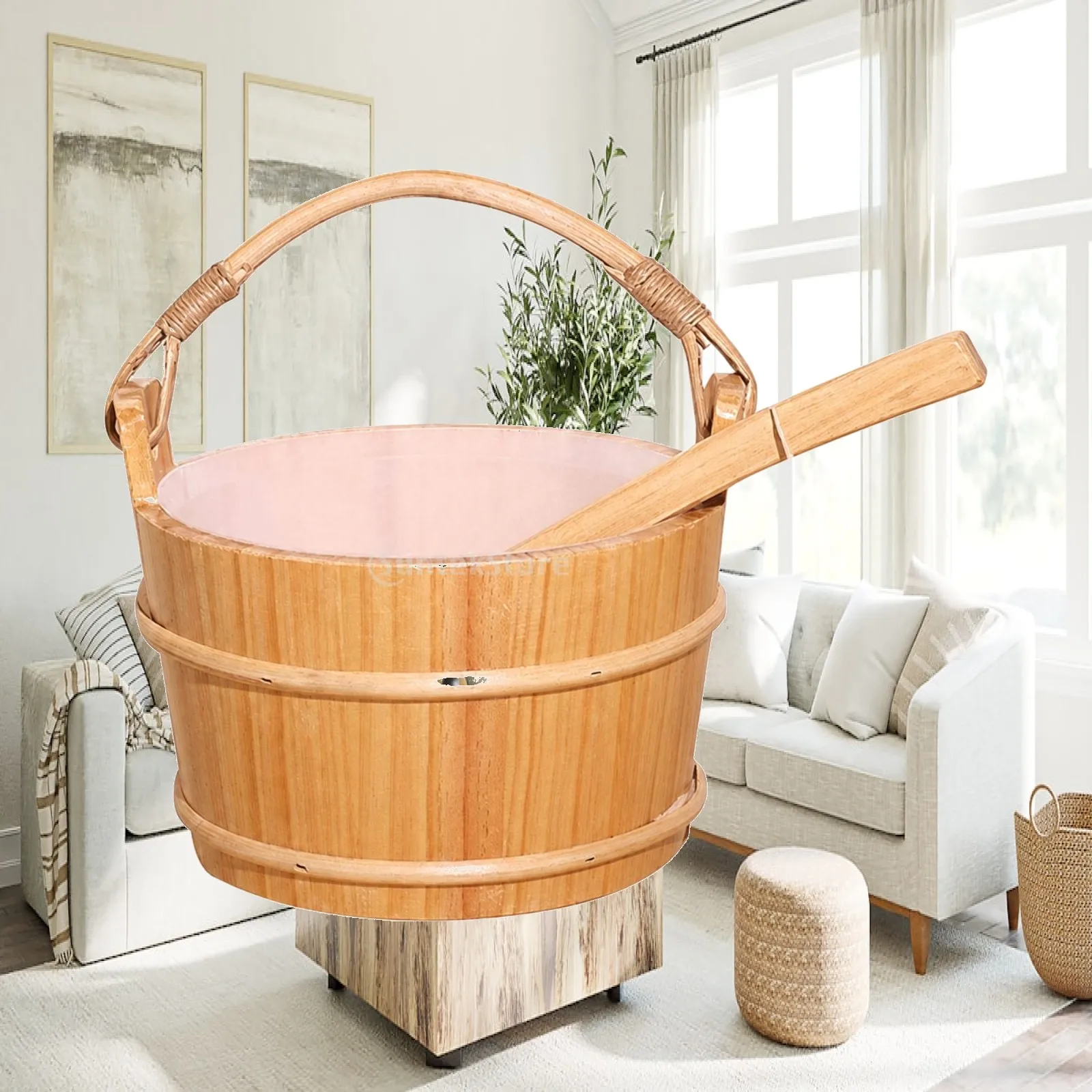 Sauna Pail with Ladle Natural Sauna Pail and Ladle Set Rustic Sturdy for Home Spa, Steam Room