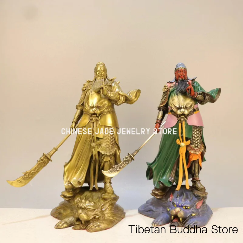 Brass statue of Guan Gong riding a tiger, Guan Yu standing figure, martial god of wealth, home decoration for living room and sh
