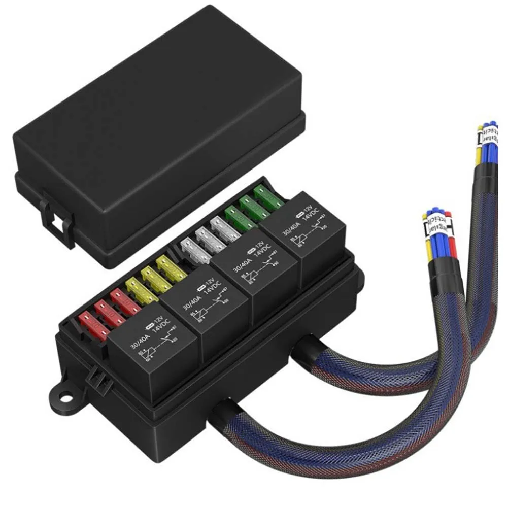 

Automotive Relay Box 12V Fuse Relay Box 4 Relays Capacity 40A Relay Rating Compact Solution Electrical Compatibility