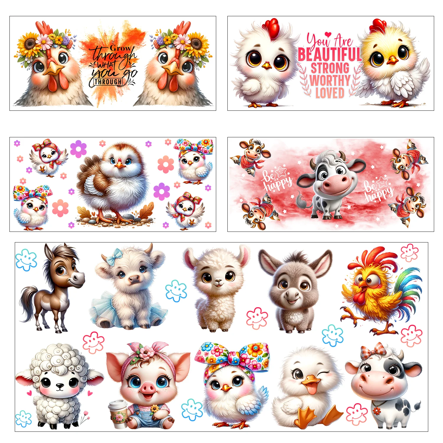 

Cute animals series easy peel waterproof DIY Decals Retro Beauty 3D transfers uvdtf crystal sticker 16oz uv dtf cup wraps