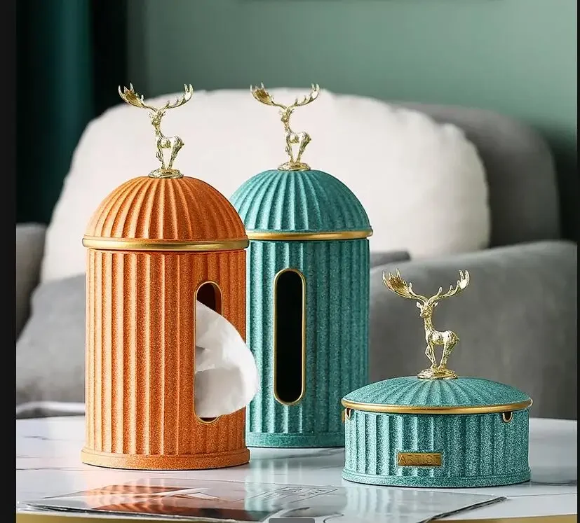 

Vertical Stripes Castle Look Tissue Box Deer Dog Ginkgo Leaf Cover Home Decoration Tissue Storage Box Tissue Holder Ashtray