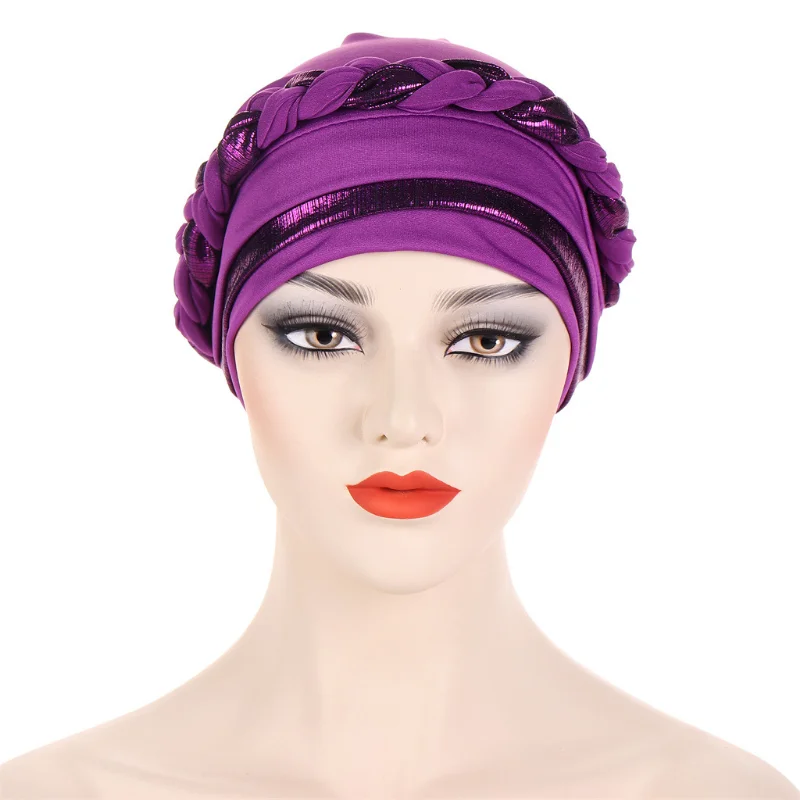 KepaHoo Muslim Women Braid Turban Cap Islamic Head Wraps Pre-Tied Hijab Bonnet Femme Musulman Stretchy Hair Cover Indian Hat